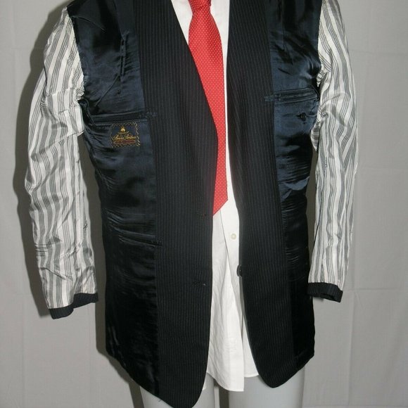 Brooks Brothers Vintage  Custom Clothiers Navy Striped Two Button Suit 40R - Picture 9 of 12